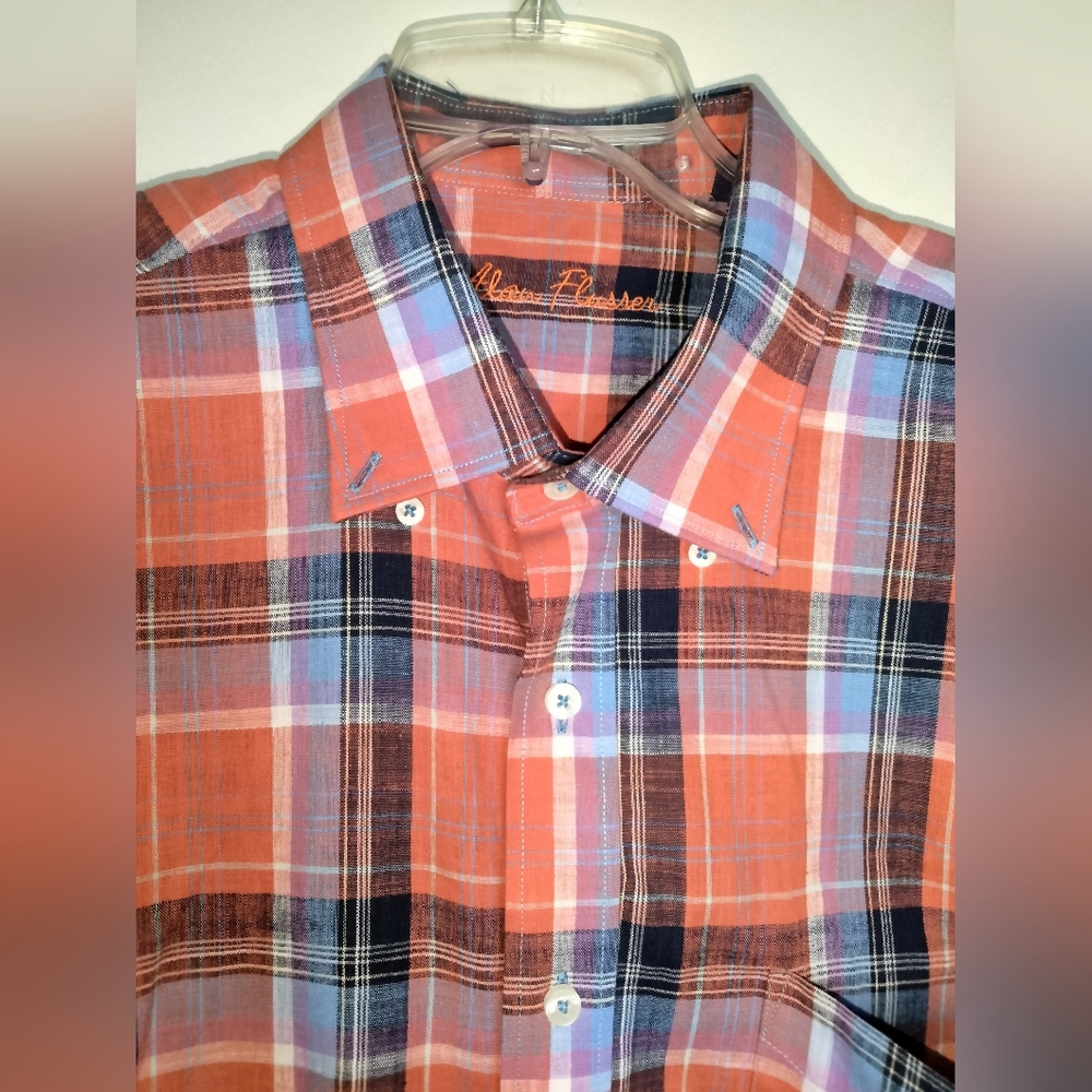 Alan Flusser (Size XL) Men's Multicolored Plaid 100% Cotton Button-Down LS Shirt